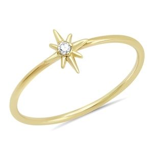 "Celestial" 14K Gold Tiny North Star Ring with Diamond